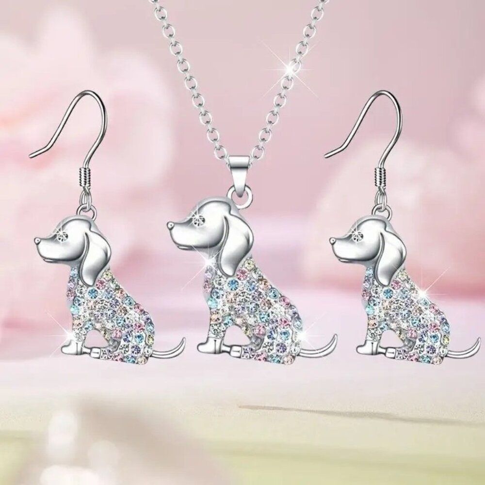 3pcs Fashionable and Shining Dog Earrings and Necklace Set Pet Perfect